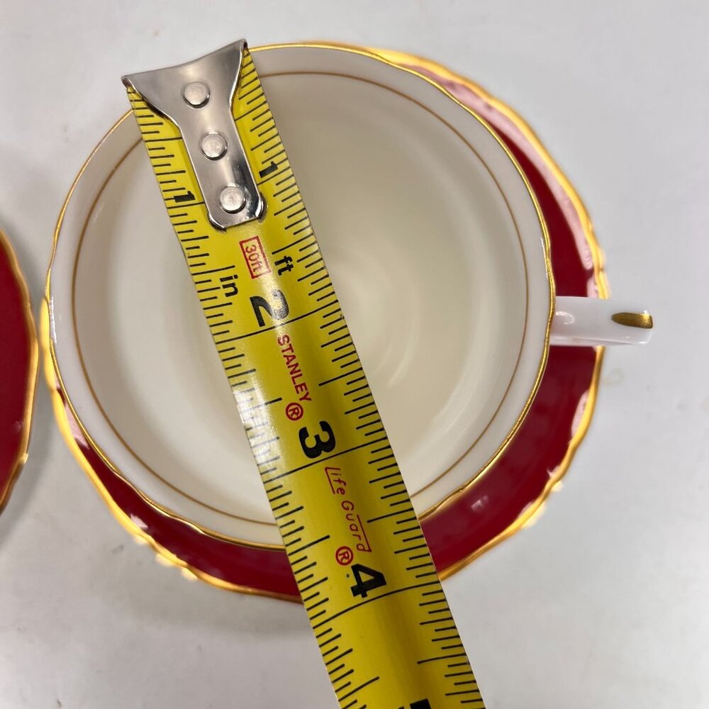 Vtg Royal Worcester Red Regency Tea Cup Saucer Set Of 2 Gold Trim England - Picture 14 of 15